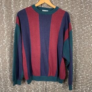 Vintage I.O.U Striped Knit Pullover Grandpa Sweater‎ Retro Men's Large